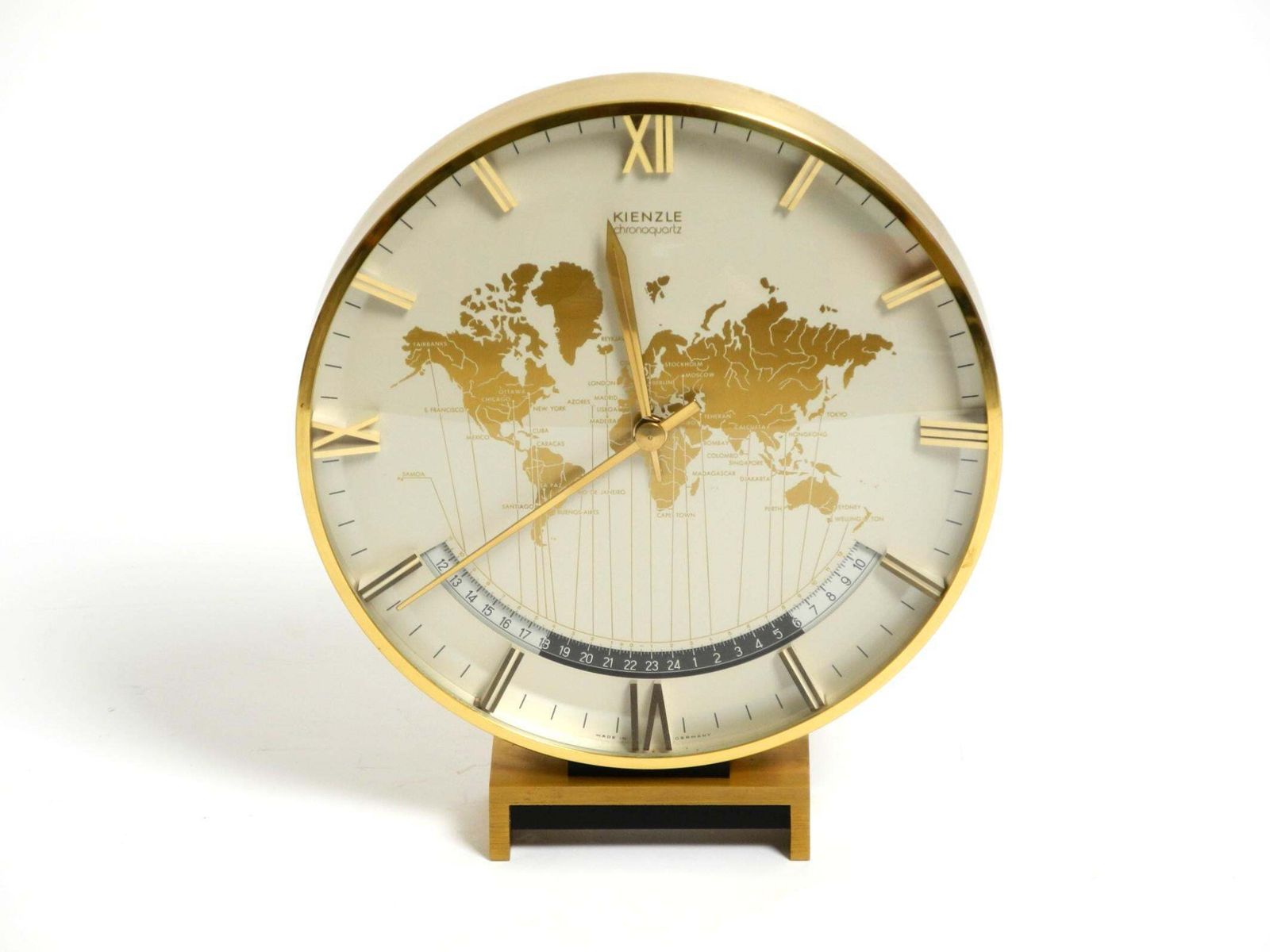 Large Battery Operated Brass World Clock Heinrich Möller For Kienzle From 1978 photo Home Decor