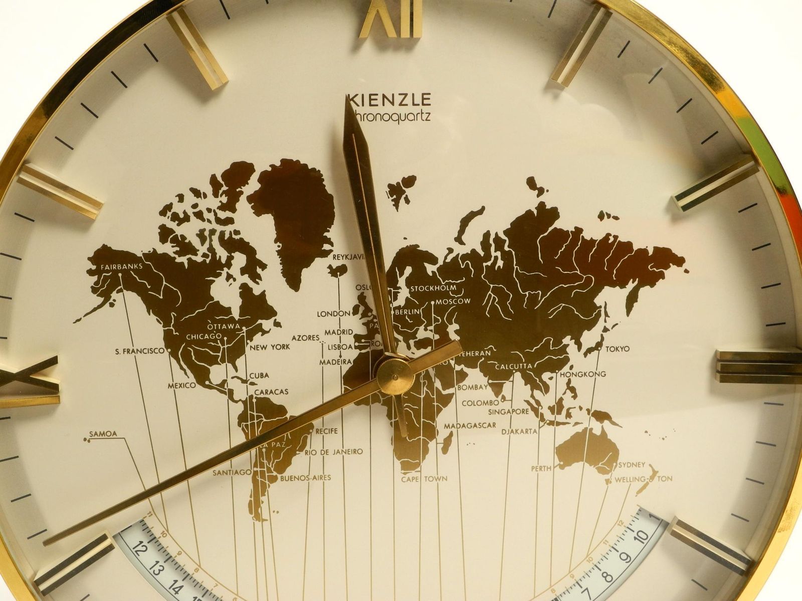 Large Battery Operated Brass World Clock Heinrich Möller For Kienzle From 1978 photo buy