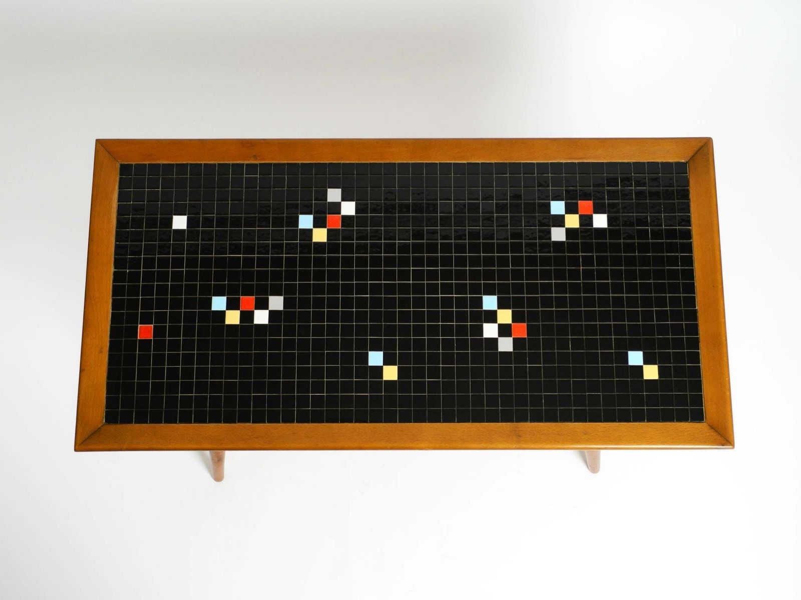 Beautiful Long Mid Century Walnut Wood Coffee Table With A Mosaic Surface photo for sale