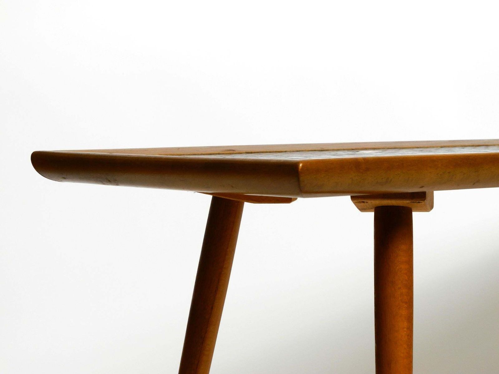 photo vinterior Beautiful Long Mid Century Walnut Wood Coffee Table With A Mosaic Surface