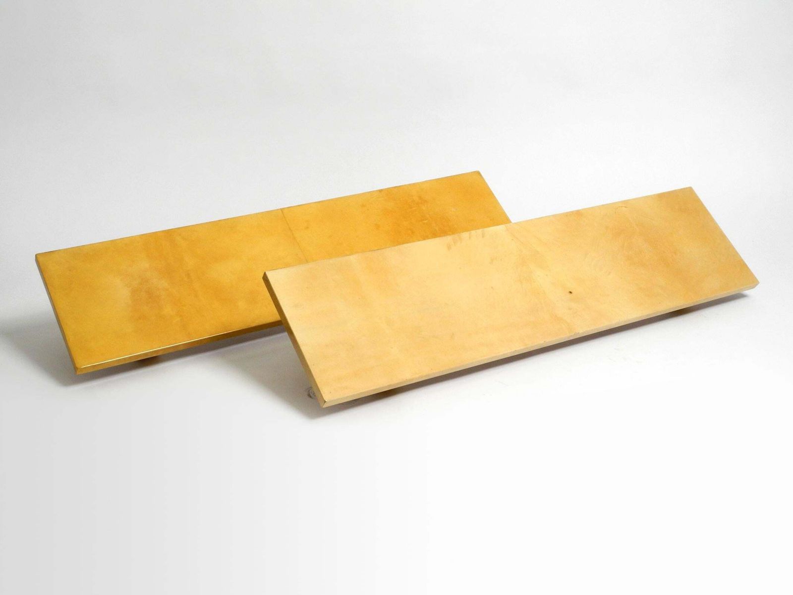 Two Beautiful, Very Rare 1960s Large Aldo Tura Shelves Made Of Wood And Goatskin photo for sale