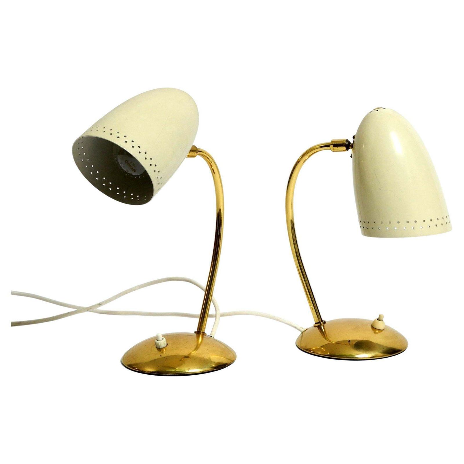 Pair Of Beautiful German Mid Century Modern Brass Table Lamps With Metal Shades