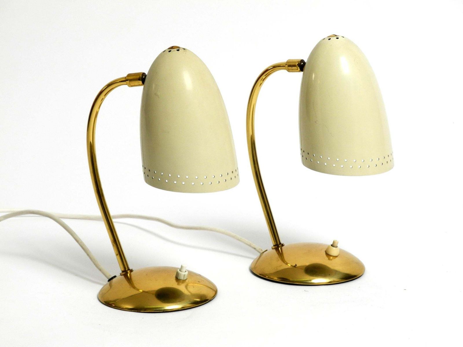 Pair Of Beautiful German Mid Century Modern Brass Table Lamps With Metal Shades photo Lighting