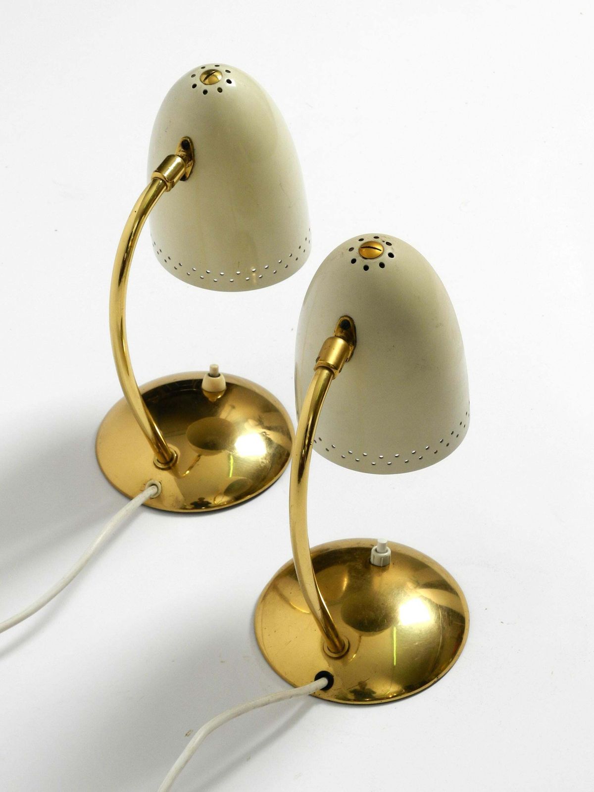 Pair Of Beautiful German Mid Century Modern Brass Table Lamps With Metal Shades photo vinterior