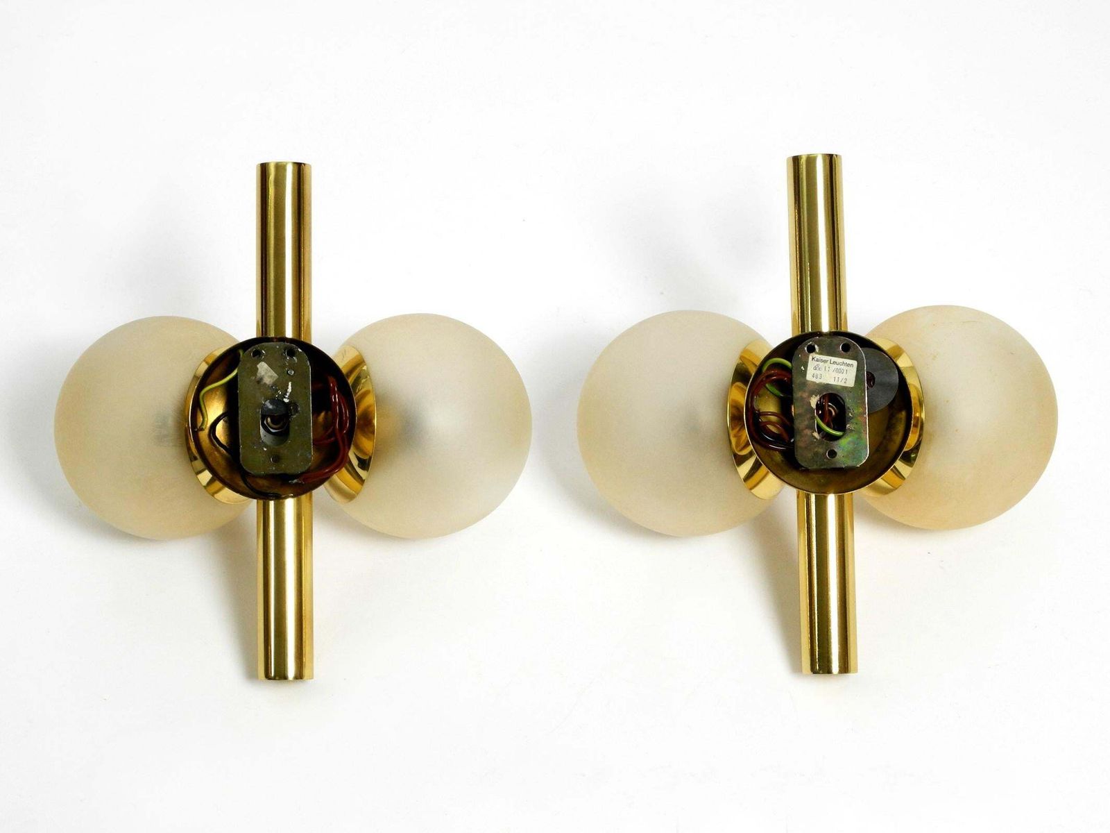 photo furniture Pair Of Beautiful 1960s Kaiser Brass Wall Lamps With Two Golden Glass Spheres