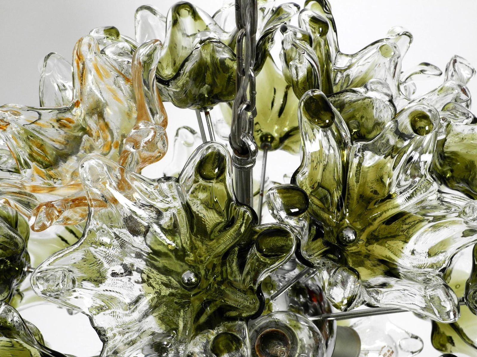 Lighting Large Unique Italian Xxl 1960s Pendant Lamp With Murano Glass Flowers By Veart photo