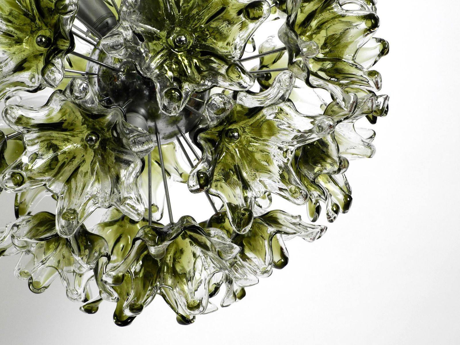 photo buy Large Unique Italian Xxl 1960s Pendant Lamp With Murano Glass Flowers By Veart