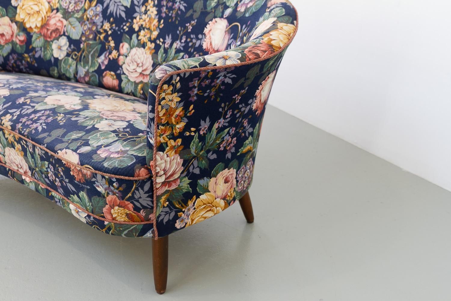 Danish Mid Century Two Seater Banana Sofa With Floral Fabric, 1950s. photo 864.0