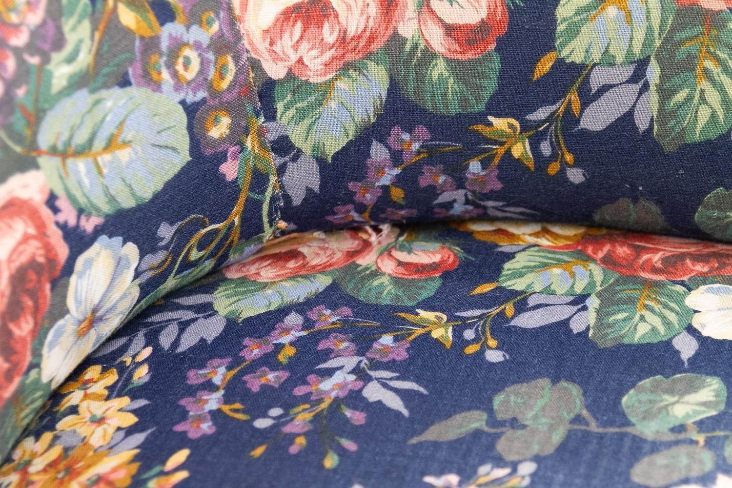 Furniture Danish Mid Century Two Seater Banana Sofa With Floral Fabric, 1950s. photo