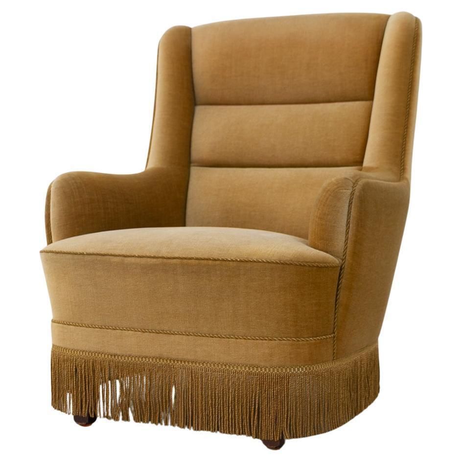 Danish Mid Century Velvet Lounge Chair, 1960s.