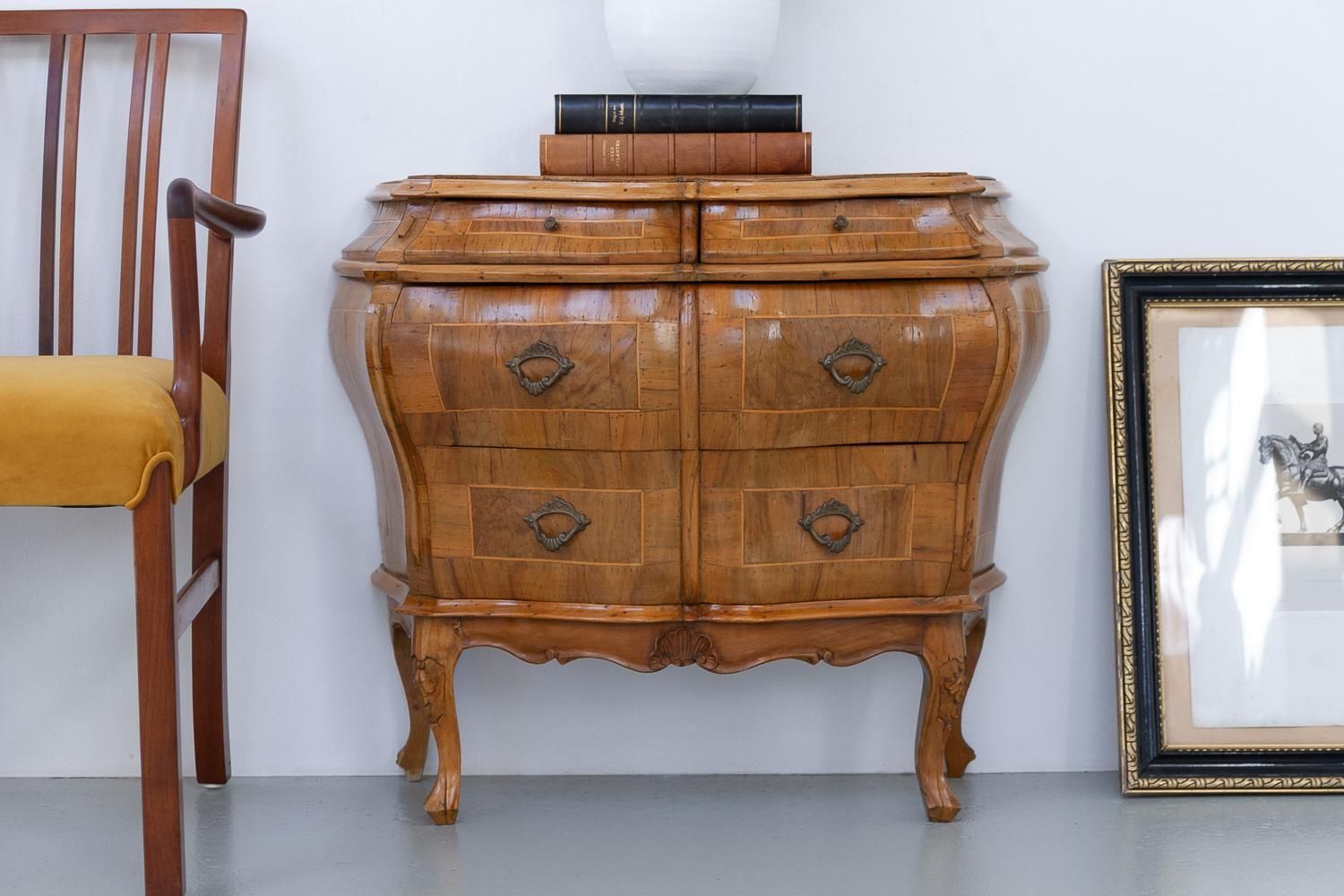 photo buy Italian Olive Wood Bombe Chest Of Drawers Rococo Style, 1950s.