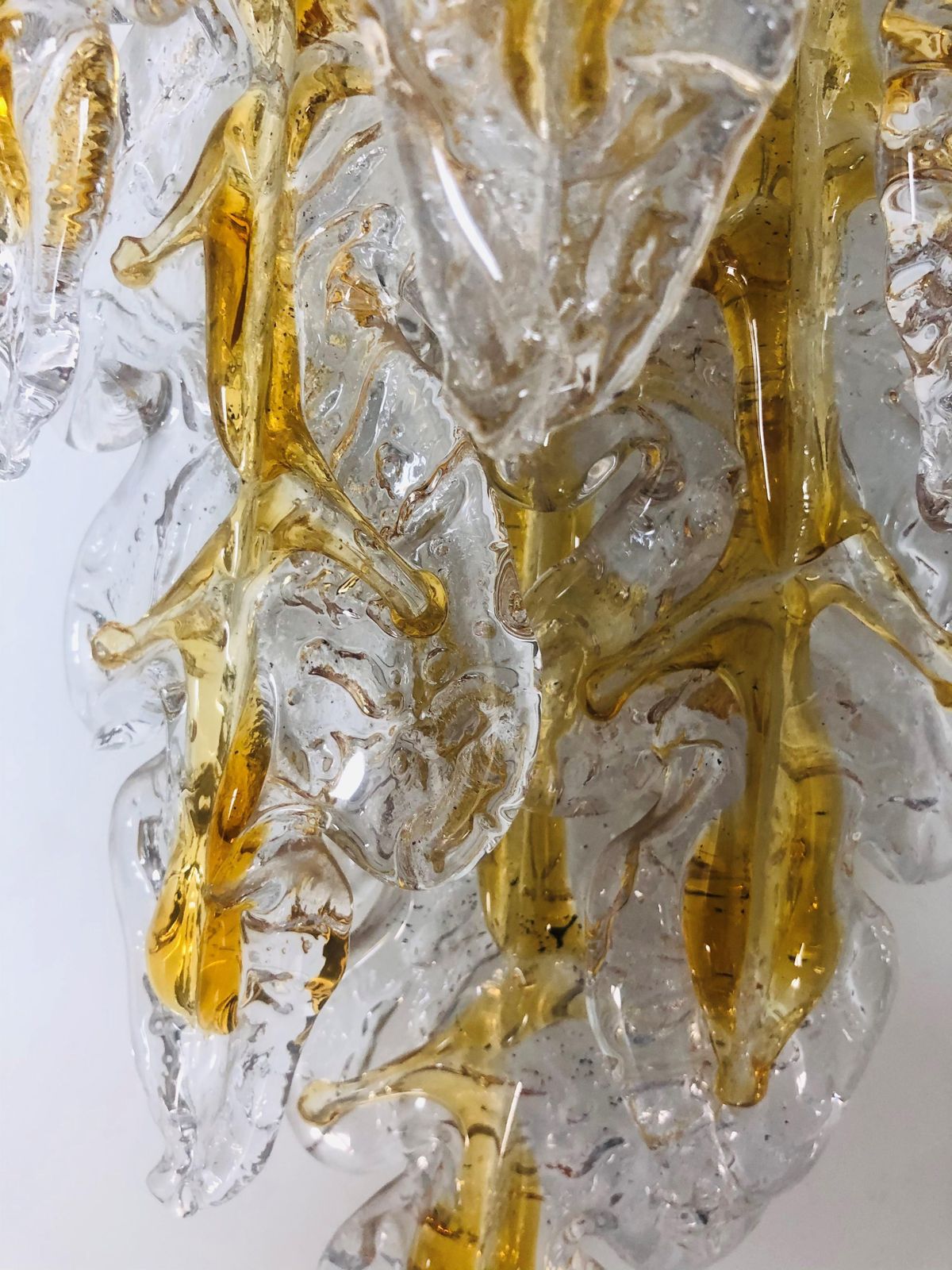 Italian Midcentury Set Of Six Murano Leaf Glass Wall Sconces By Mazzega, 1970s photo vinterior