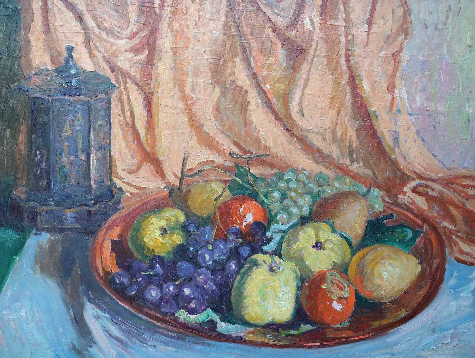 William Samuel Hortonstill Life With Fruit And Lantern   American Impressionist Art Oil Paintingcirca 1920 photo for sale