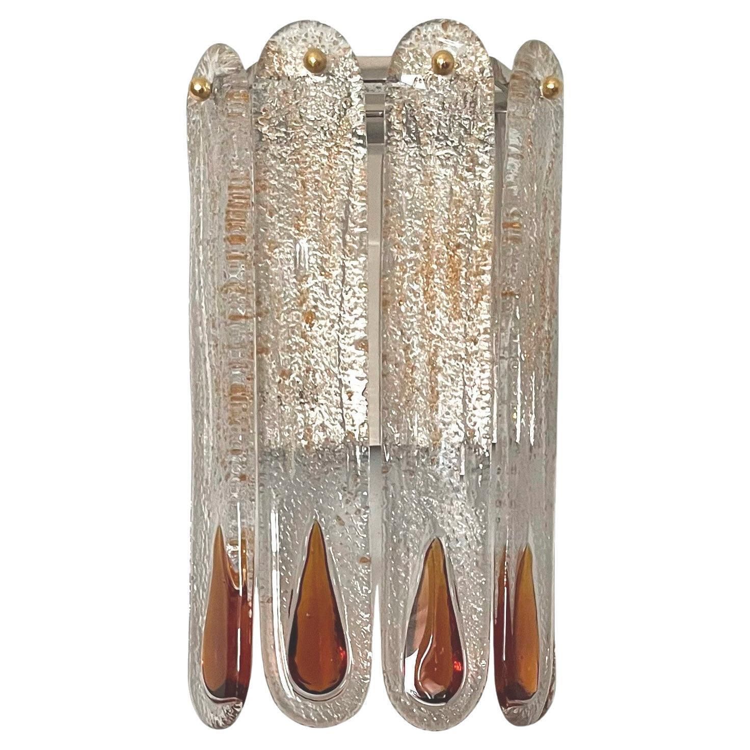 Italian Mid Century Amber Murano Glass Wall Sconce By Mazzega, 1970s