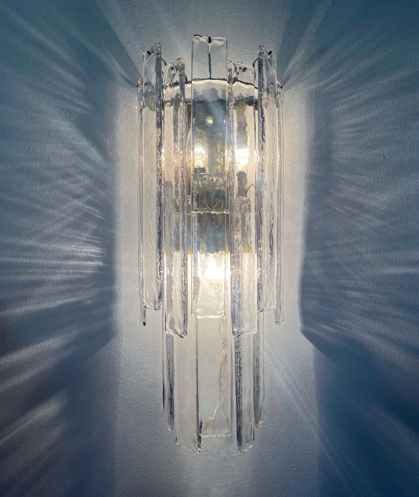Italian Midcentury Long Clear Murano Pair Of Wall Sconces By Mazzega, 1970s photo furniture