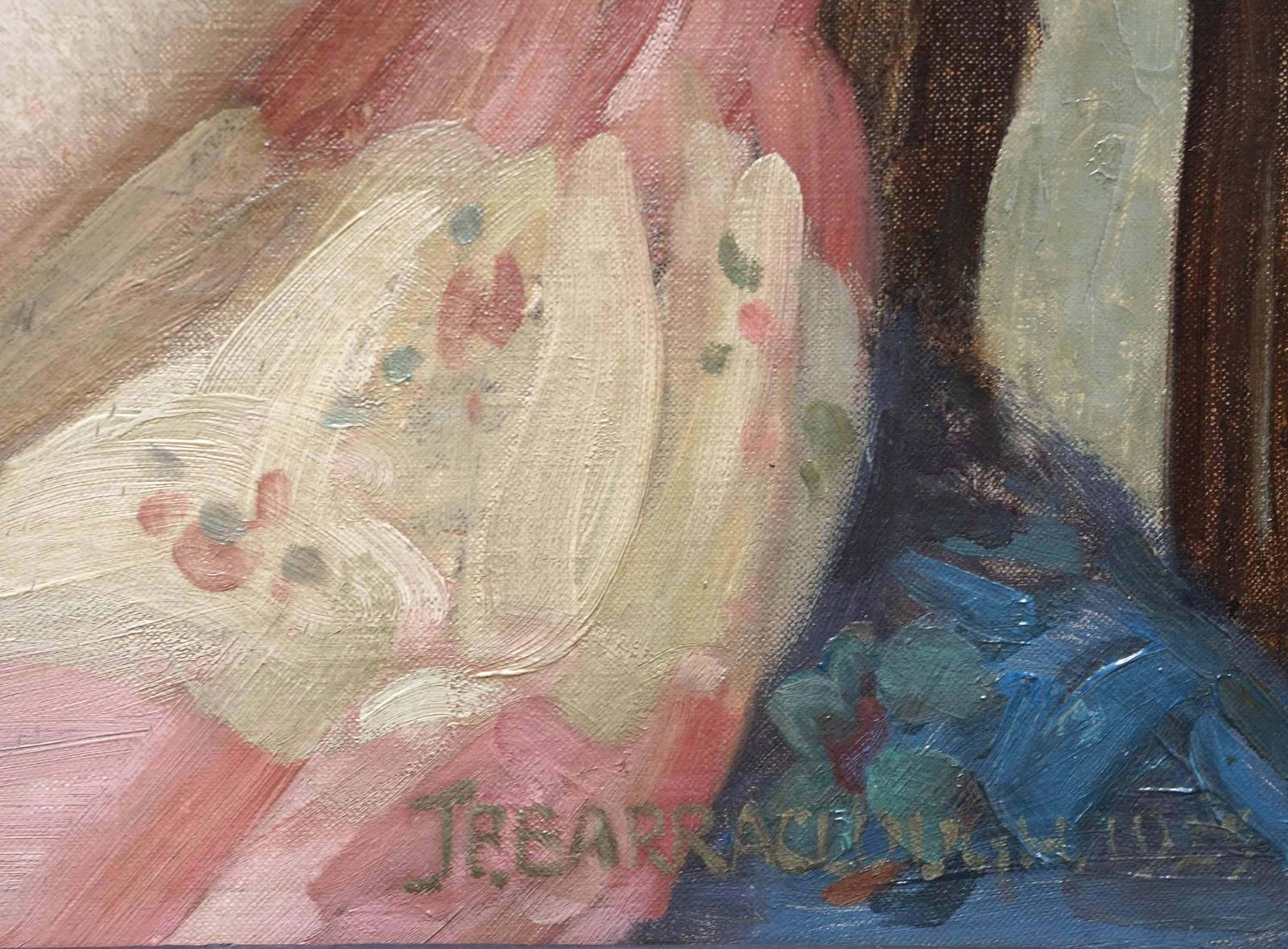 photo furniture James P Barracloughportrait Of A Lady In Pink Dress   British 1920's Art Deco Portrait Oil Painting1923