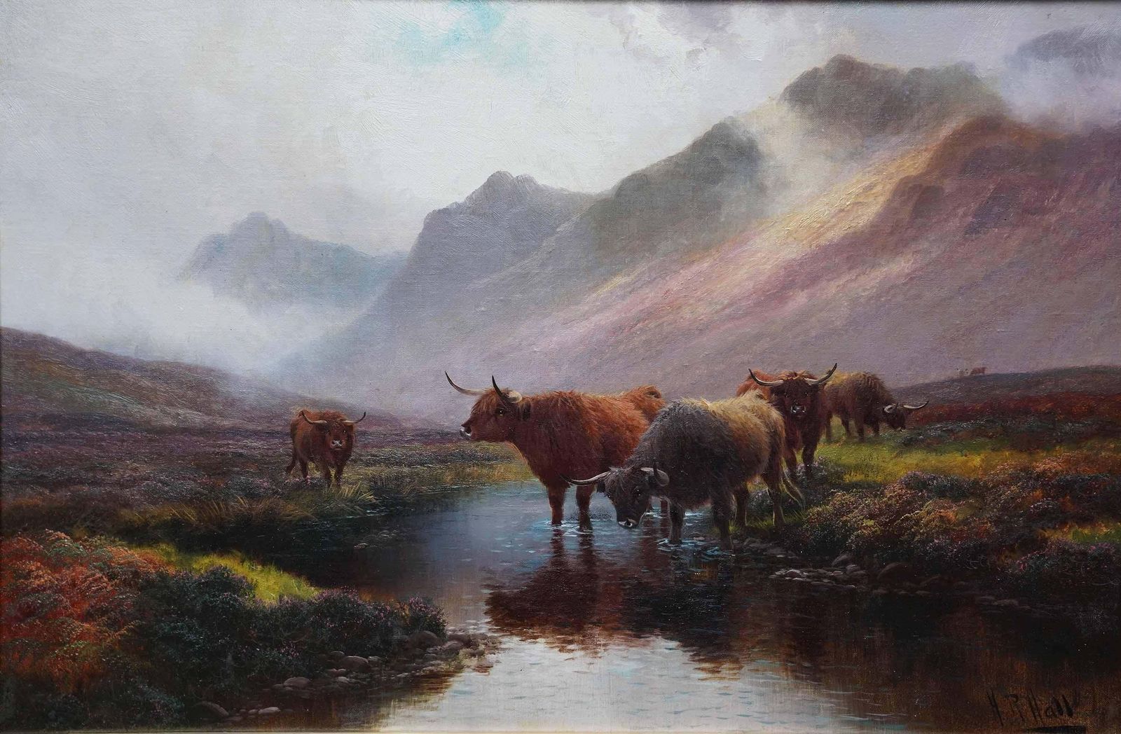 Art Henry Robinson Hallhighland Cattle Glen Sannox Arran   British Victorian Art Landscape Oil Paintingcirca 1900 photo