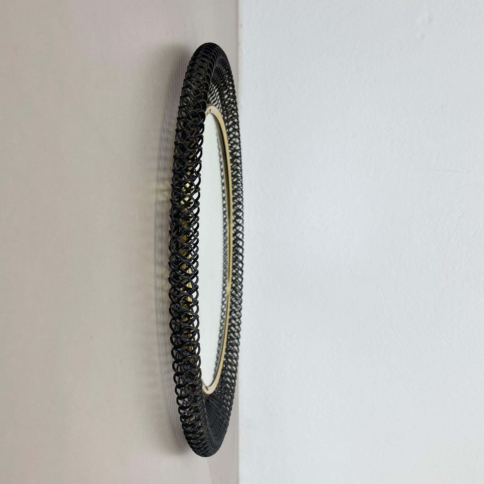 Original 34cm French Mategot Style Bauhaus Metal Wall Mirror, France 1950s photo for sale