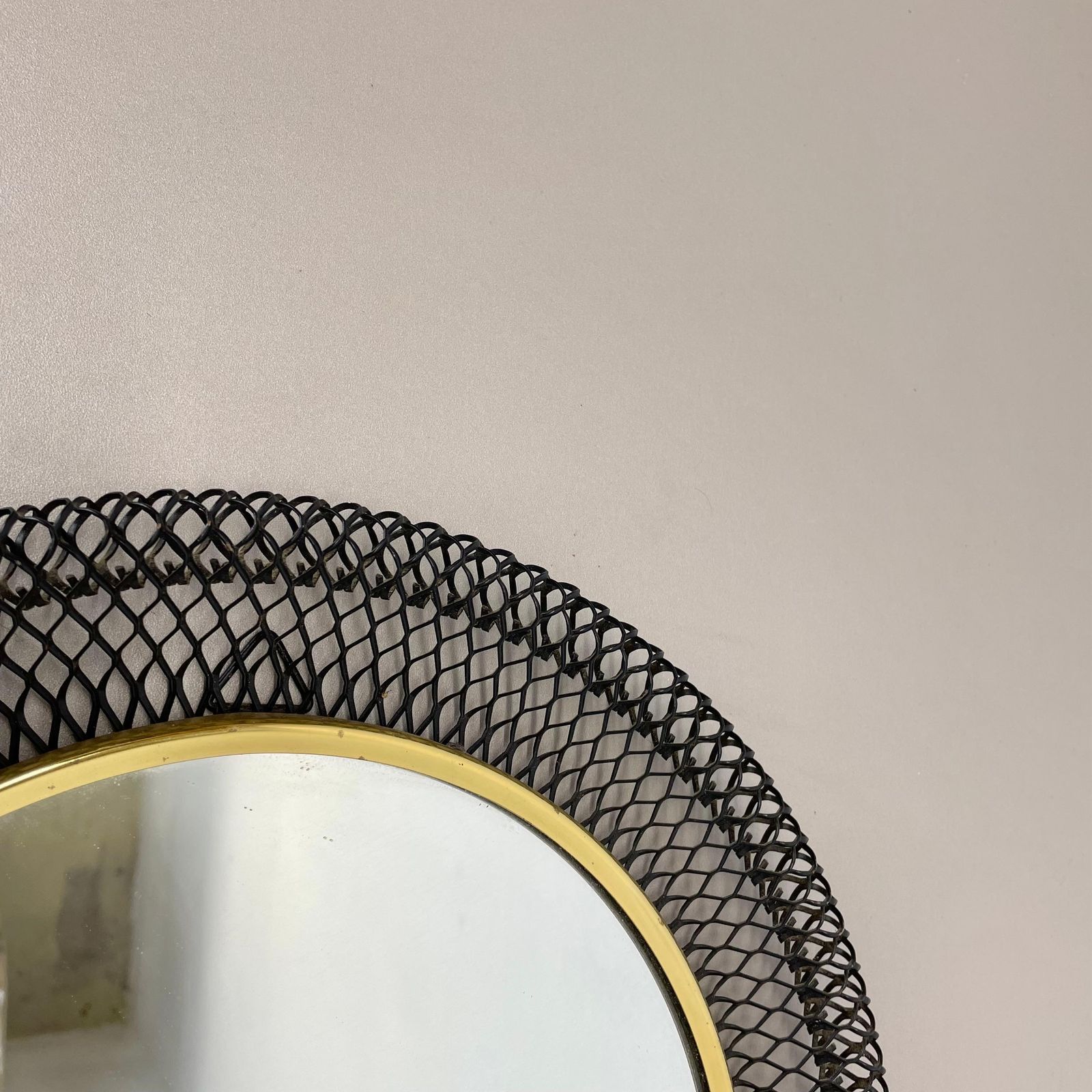 photo for sale Original 34cm French Mategot Style Bauhaus Metal Wall Mirror, France 1950s