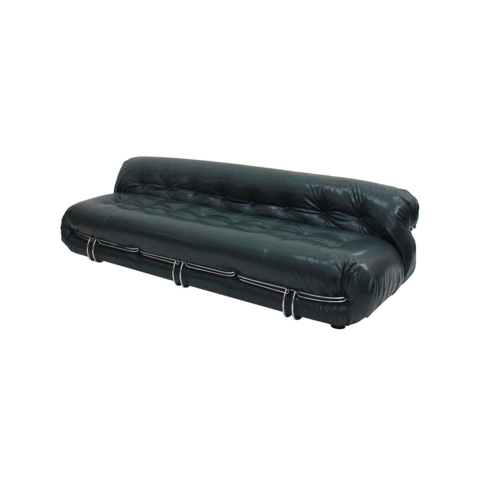 Soriana Sofa By Tobia Scarpa For Cassina, Italy 1960s, Green Leather And Steel photo for sale