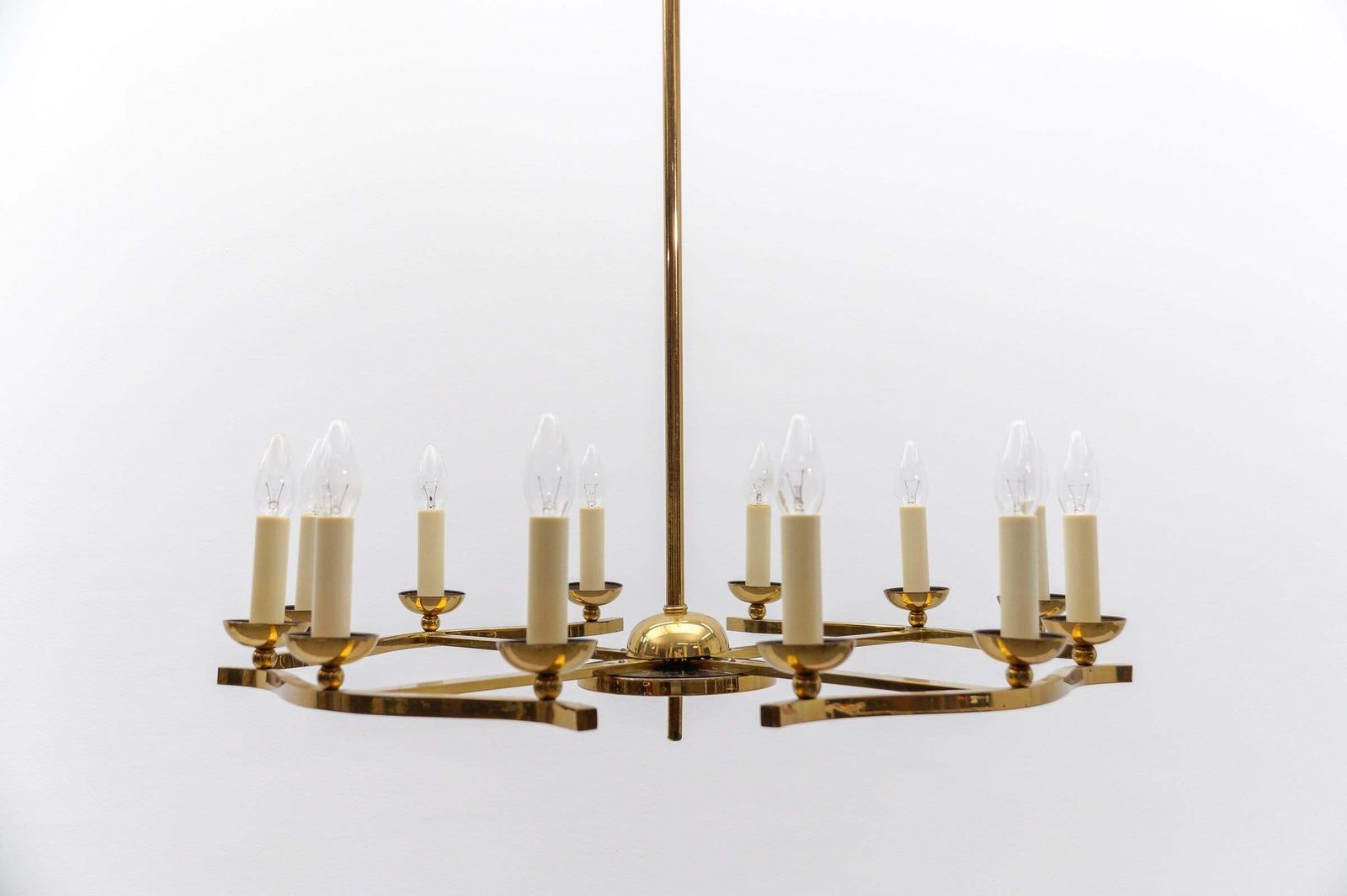 Amazing Huge Chandelier In Brass, Vereinigte Werkstätten München, 1950s Germany photo buy