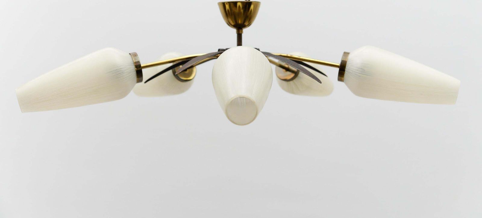 Mid Century Modern 5 Armed Brass And Glass Sputnik Lamp, 1950 photo for sale