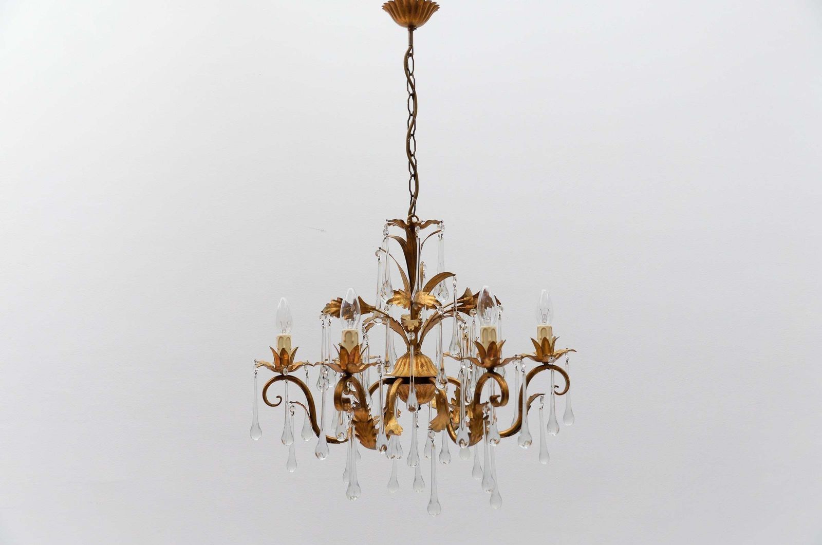 Huge Floral 6 Light Ceiling Lamp With Crystal Drops By Hans Kögl, Germany, 1970s photo furniture
