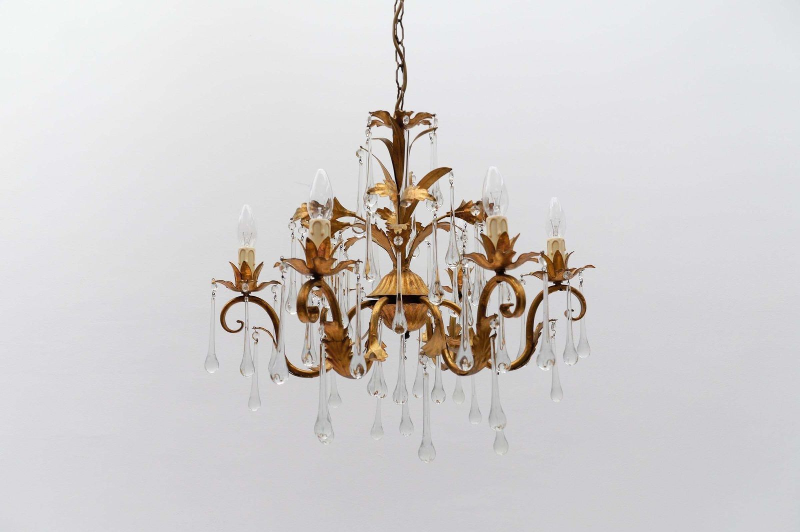 Huge Floral 6 Light Ceiling Lamp With Crystal Drops By Hans Kögl, Germany, 1970s photo 2296.0