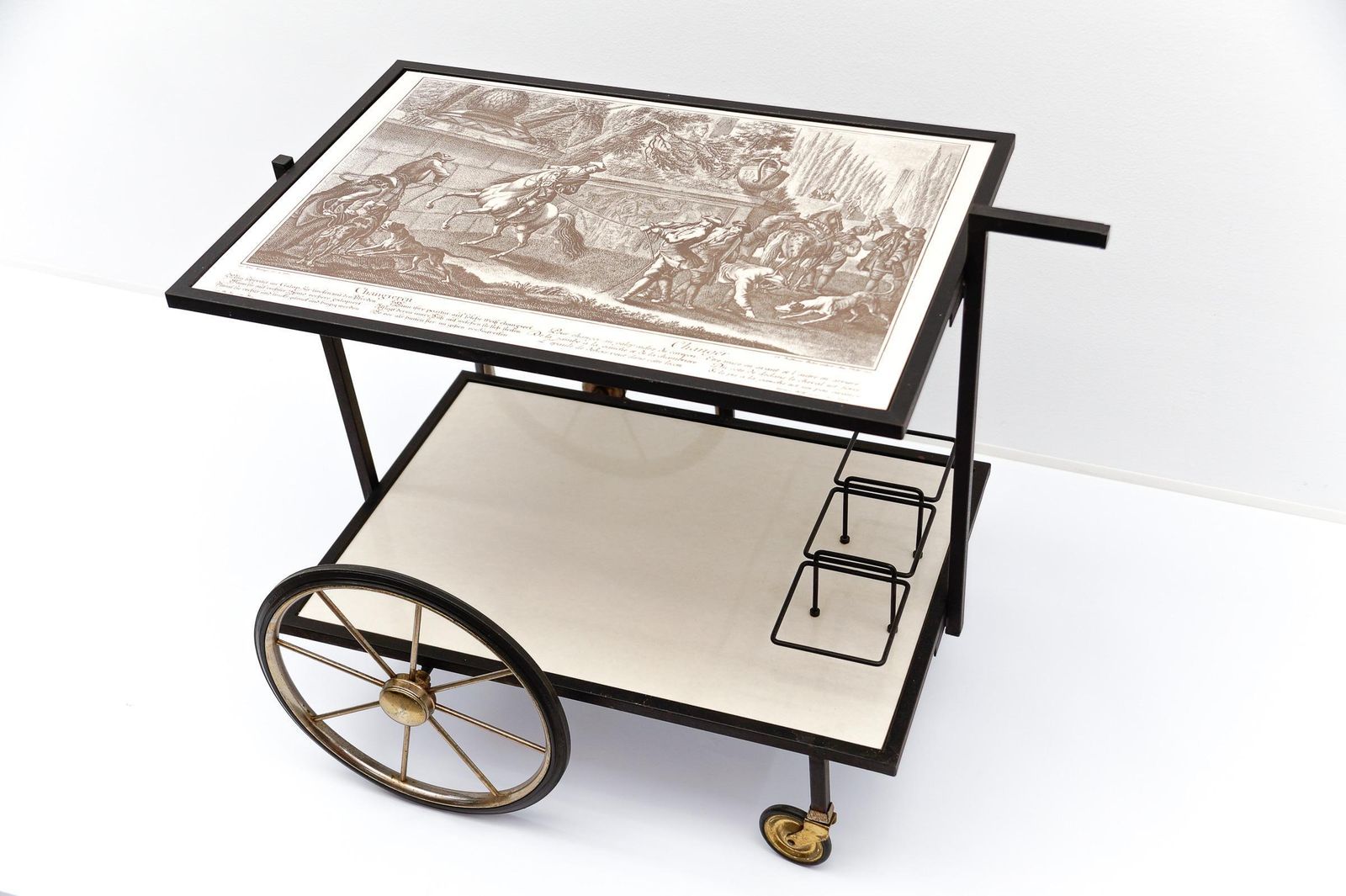 Simple And Elegant Metal Bar Cart Serving Trolley, "Changieren", 1960s Germany photo vintage