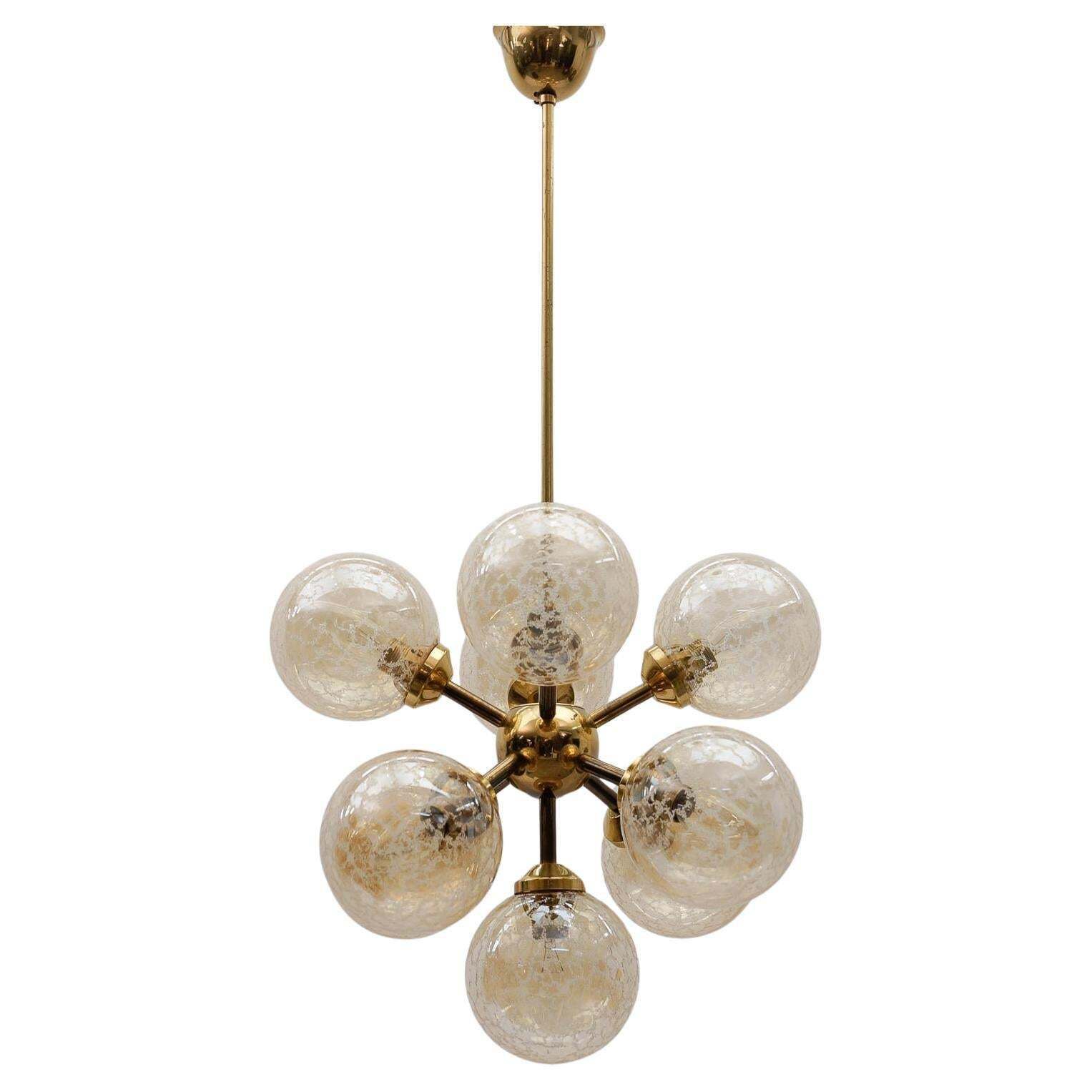 Mid Century Modern Ceiling Lamp With 9 Amber Glasses, 1960s Italy