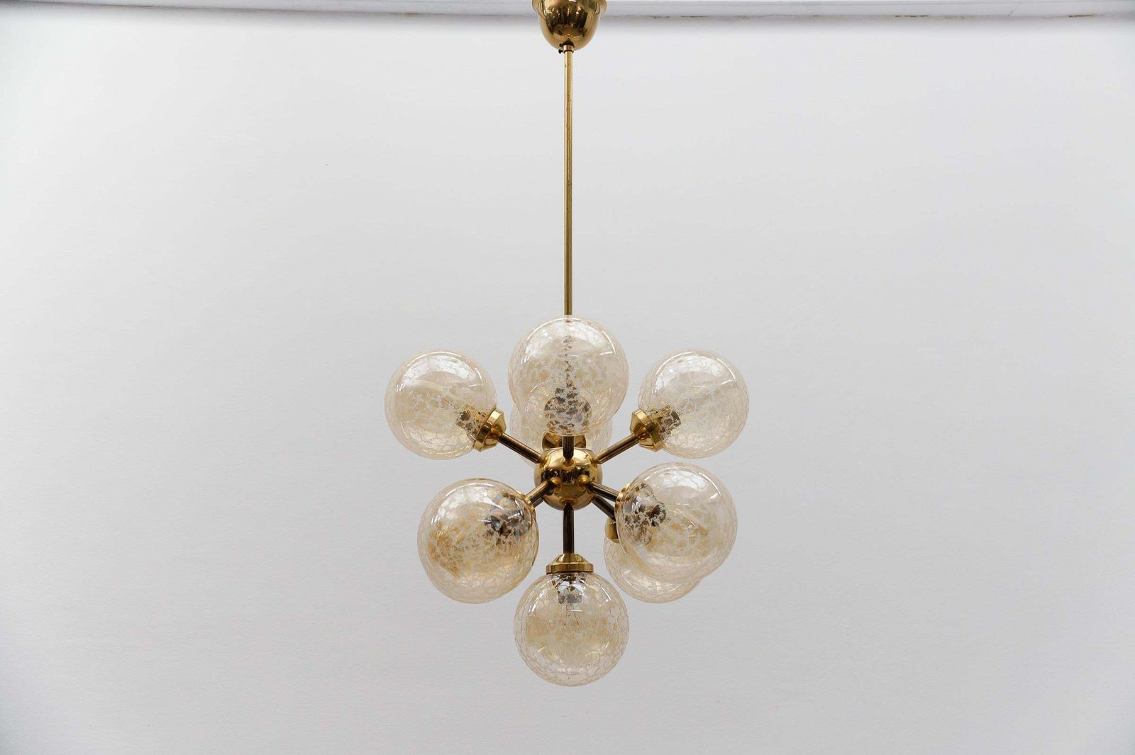 Mid Century Modern Ceiling Lamp With 9 Amber Glasses, 1960s Italy photo for sale