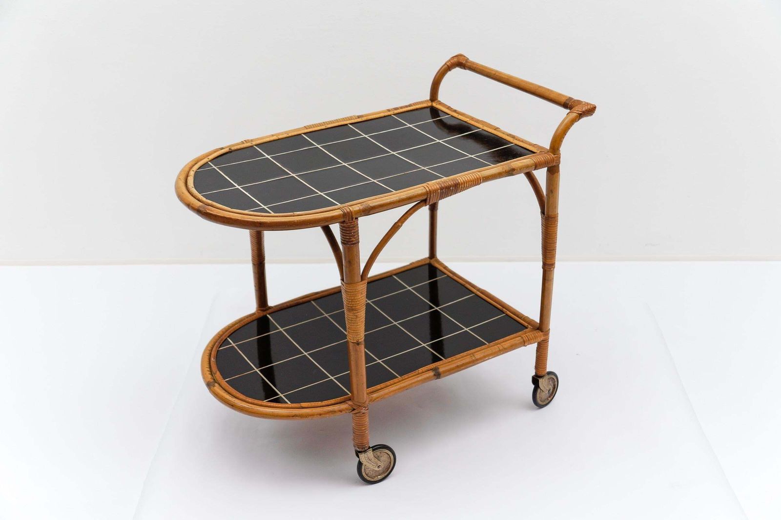 Bamboo And Rattan Bar Cart Serving Trolley, 1950s Italy photo furniture