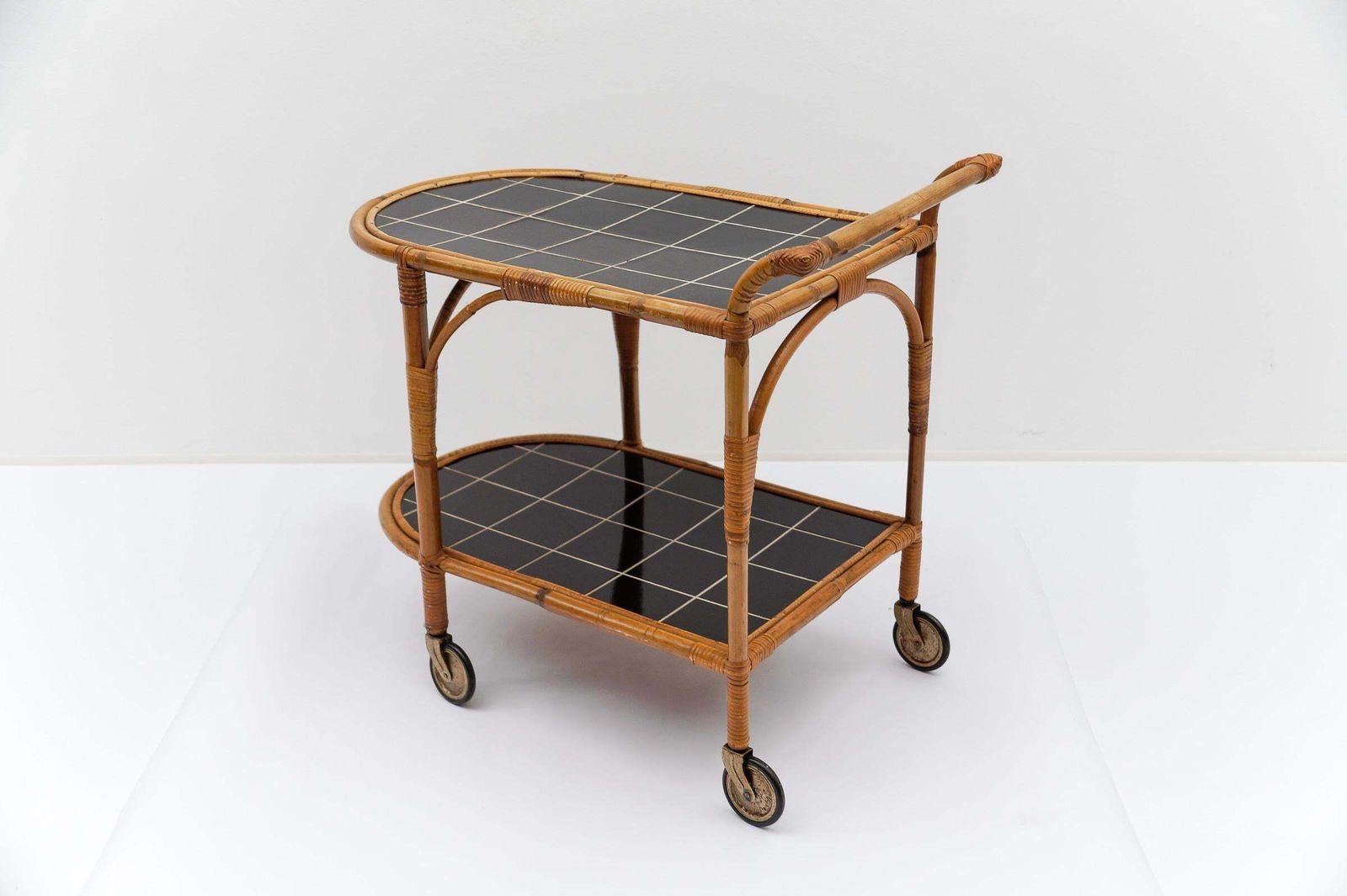 Bamboo And Rattan Bar Cart Serving Trolley, 1950s Italy photo buy