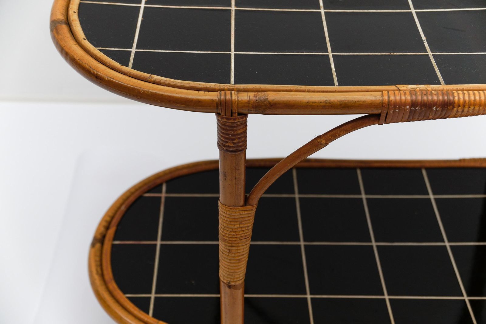 photo for sale Bamboo And Rattan Bar Cart Serving Trolley, 1950s Italy