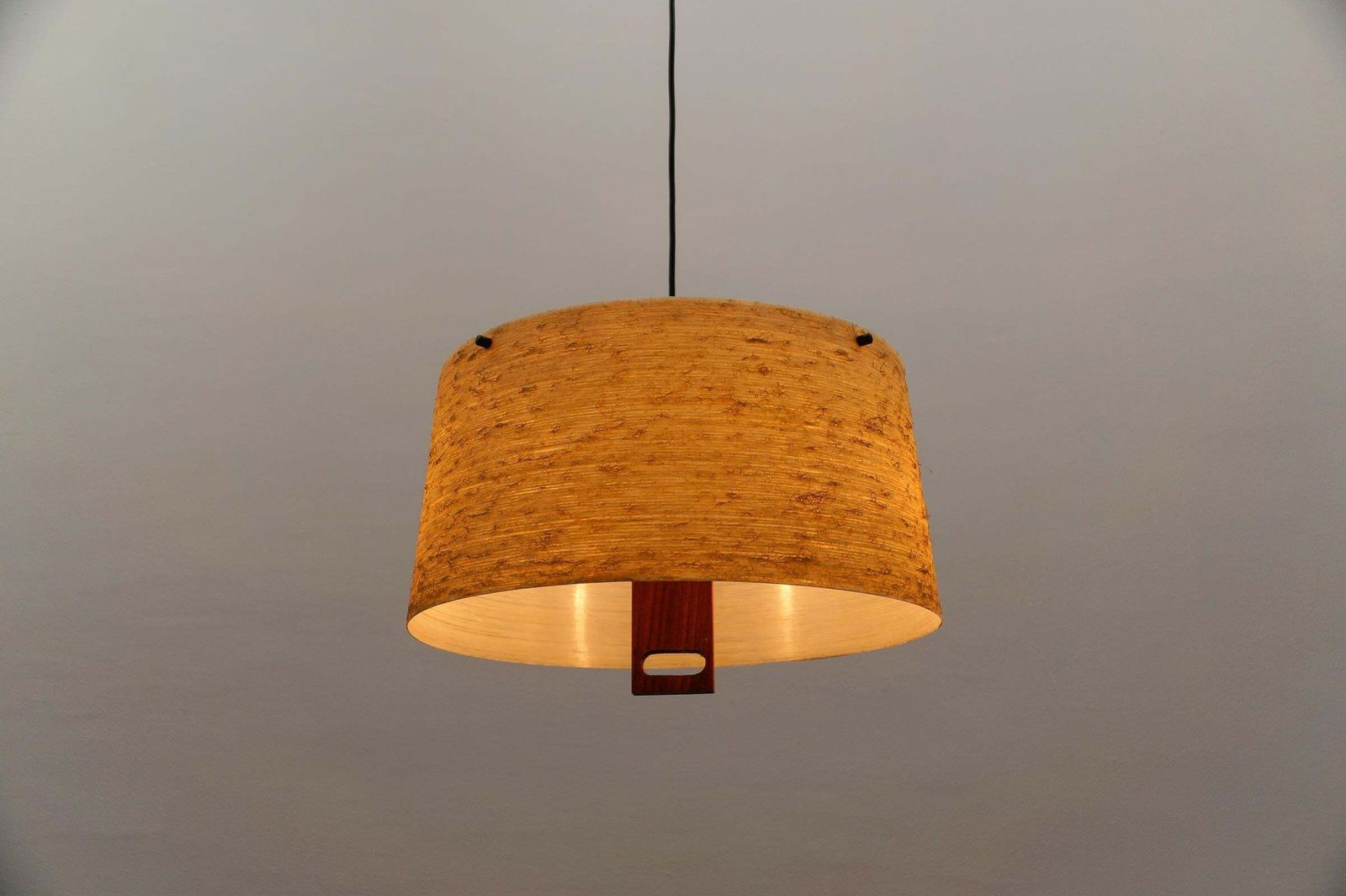 Lovely Ceiling Lamp In Teak And Glass Fiber By Temde Swiss, 1960s photo buy