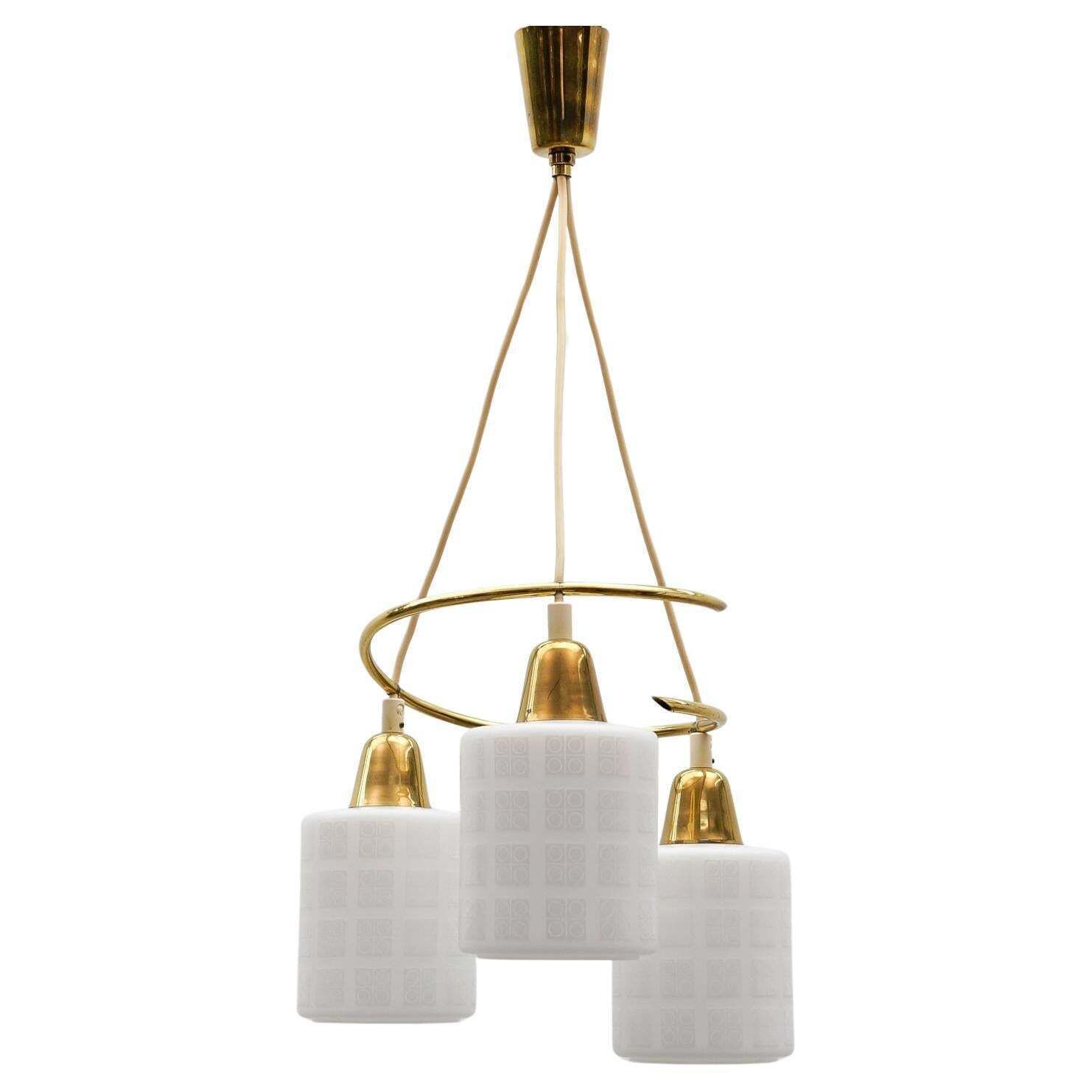 Mid Century Modern Brass And Opal Glass Pendant Lamp, 1950s