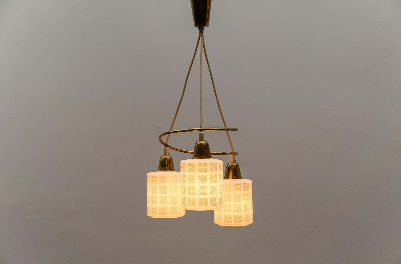 Mid Century Modern Brass And Opal Glass Pendant Lamp, 1950s photo Lighting