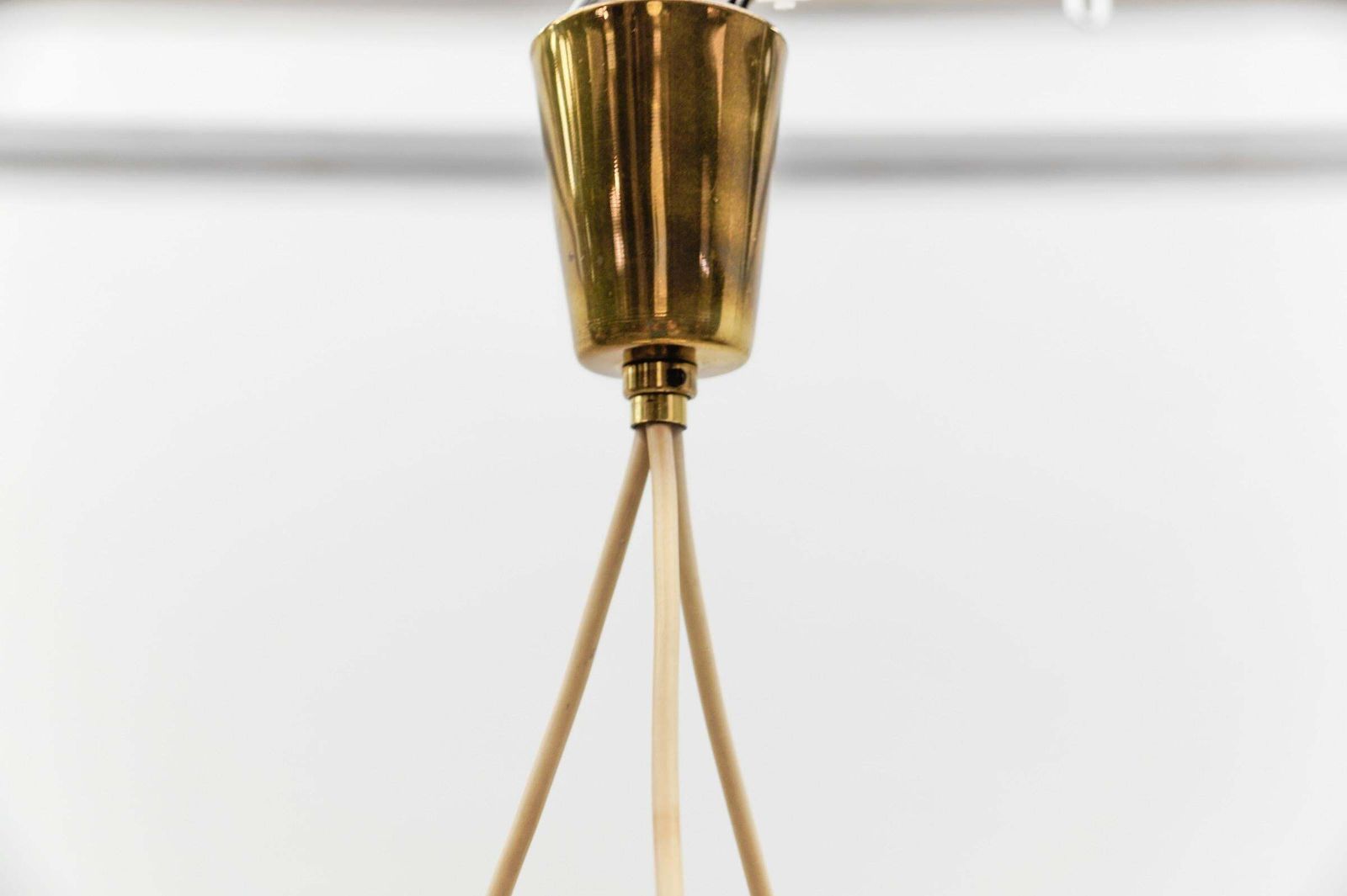 photo vinterior Mid Century Modern Brass And Opal Glass Pendant Lamp, 1950s