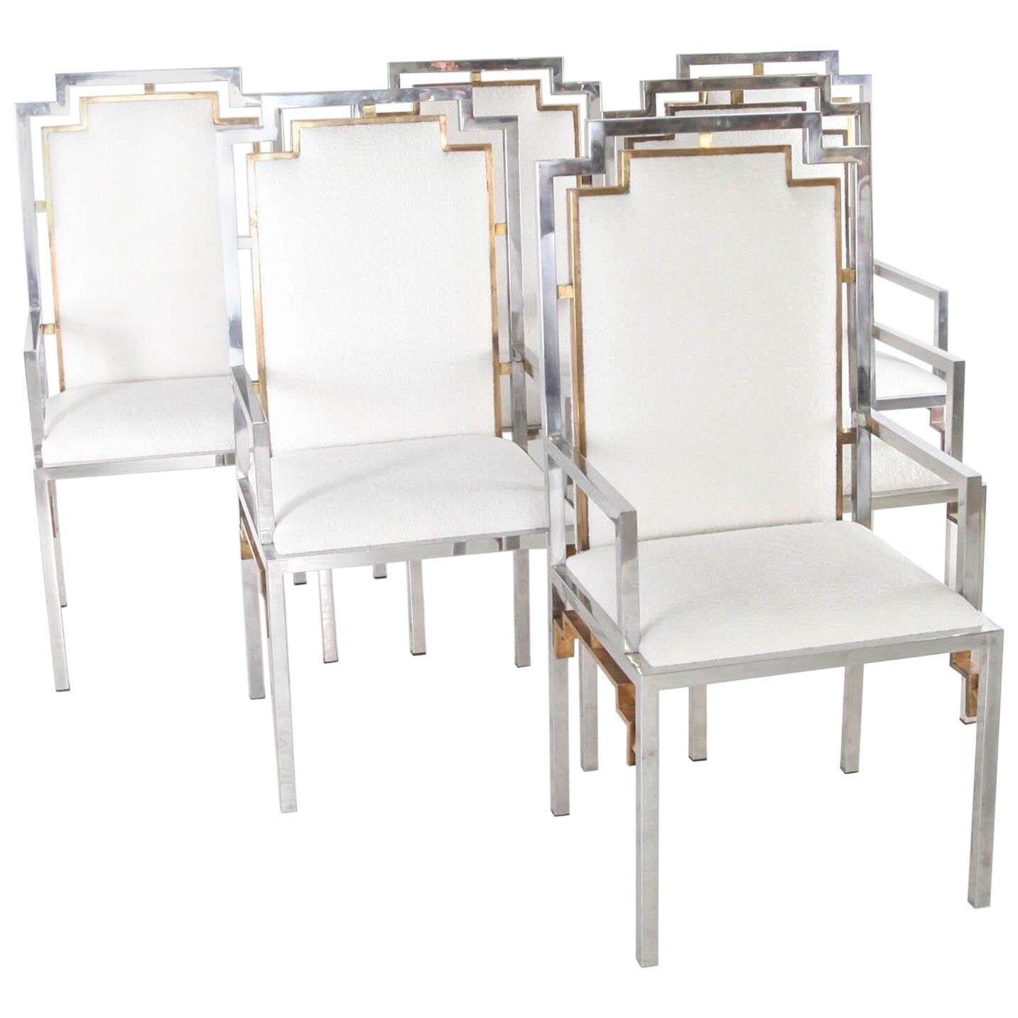 Set Of 6 Steel And Brass Armchairs