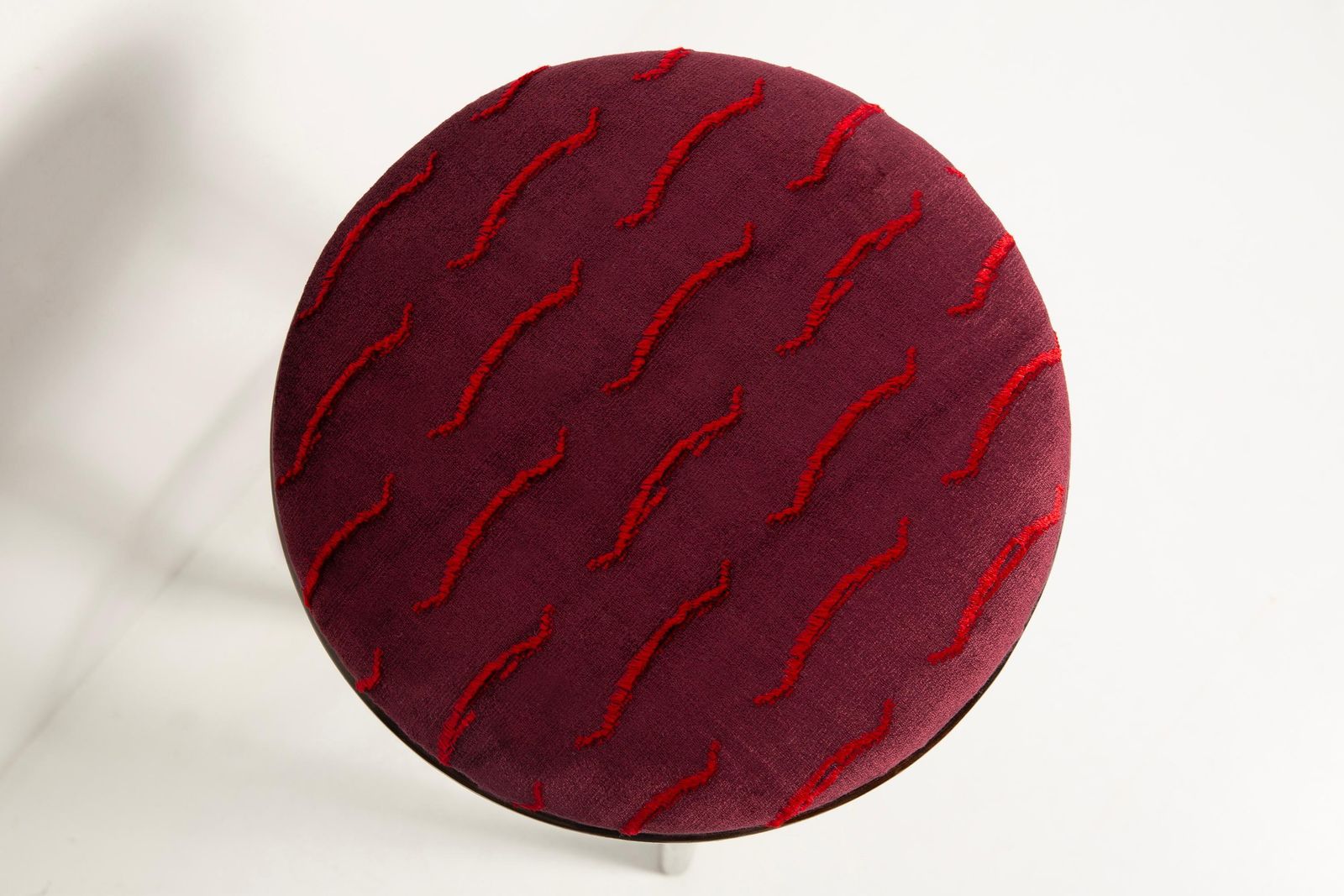 Mid Century Burgundy Bar Stool Velvet Nouvelles Vagues By Dedar, Europe, 1960s photo buy