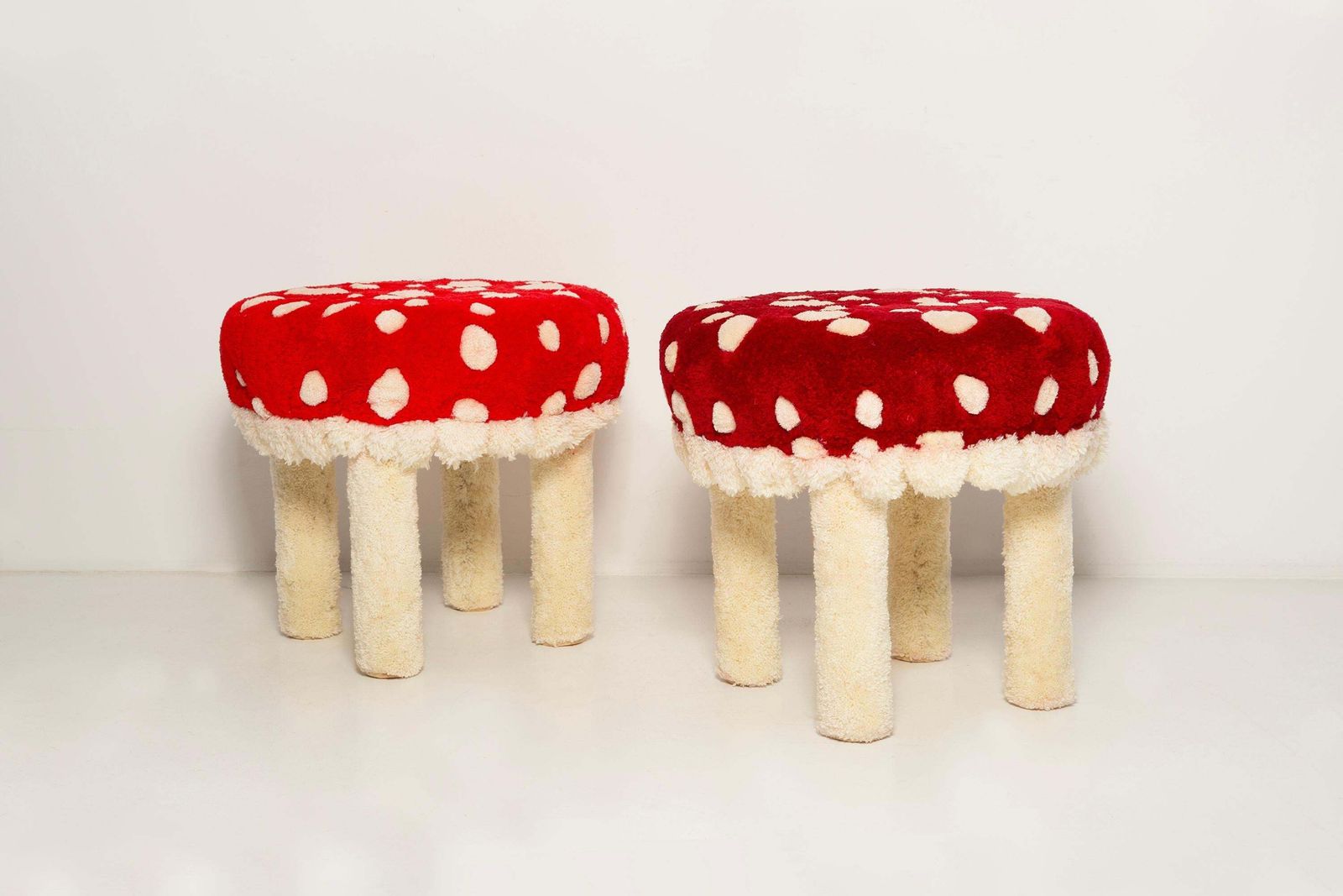Set Of Two Mid Century Hand Tufting Mushroom Wool Stools, Europe, 1960s photo furniture