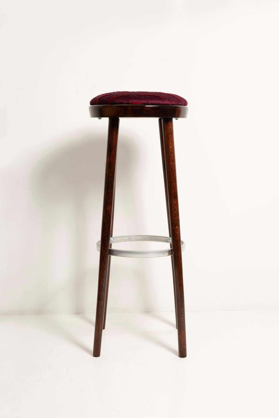 Three Mid Century Bar Stools Velvet Nouvelles Vagues By Dedar, Europe, 1960s photo vintage