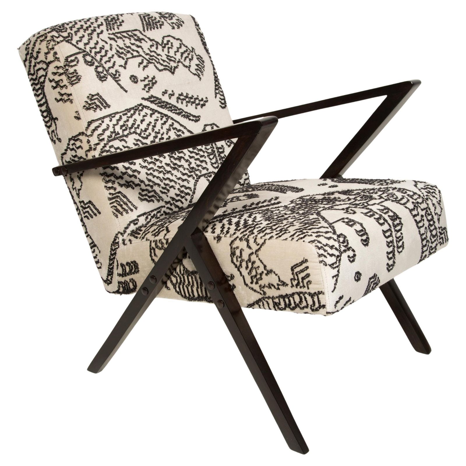 Mid Century Unique Zet Armchair, Tiger Mountain Jacquard By Dedar, 1970s, Europe