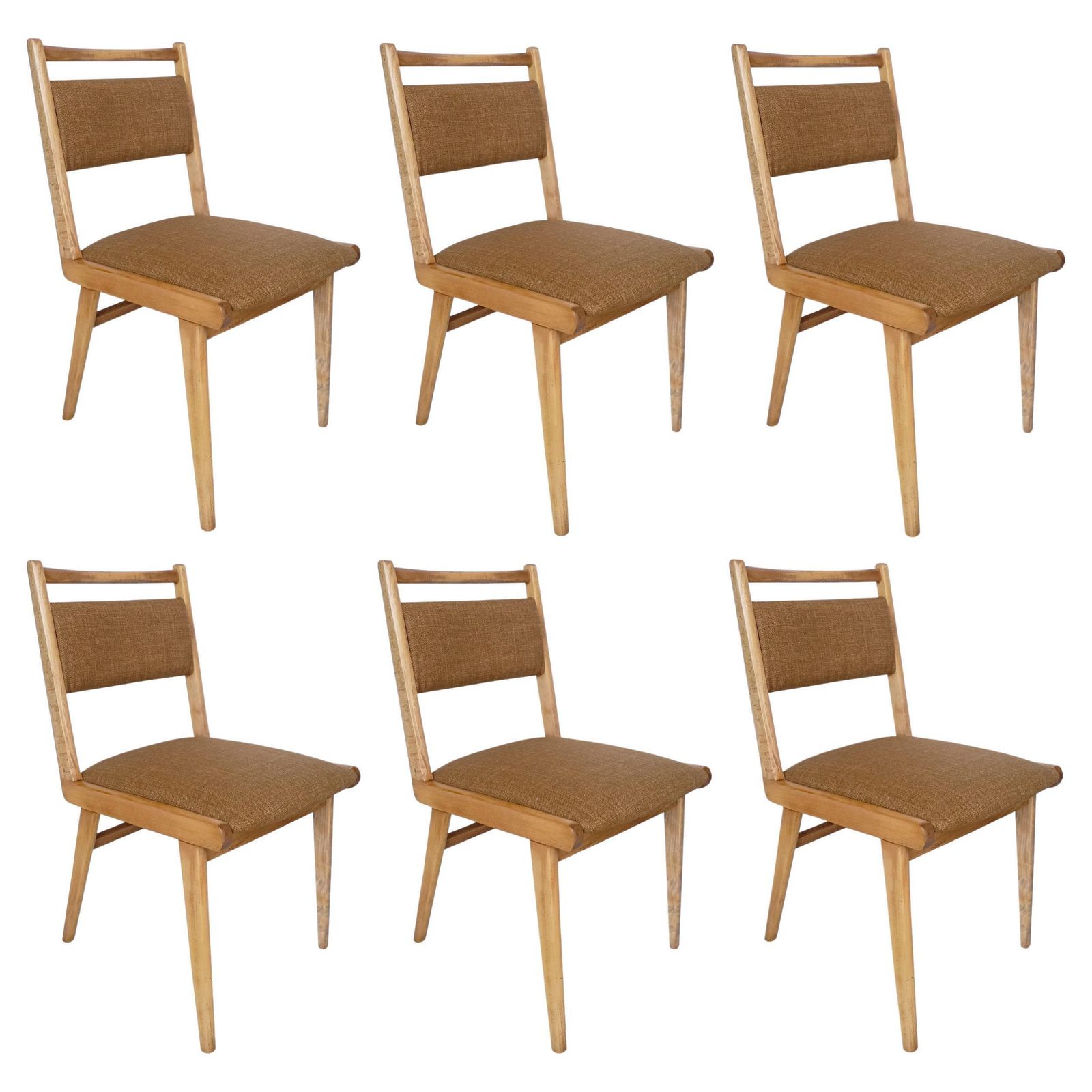Six Mid Century Jar Chairs, Tabacco Wool Millais By Dedar, Poland, Europe 1960s.