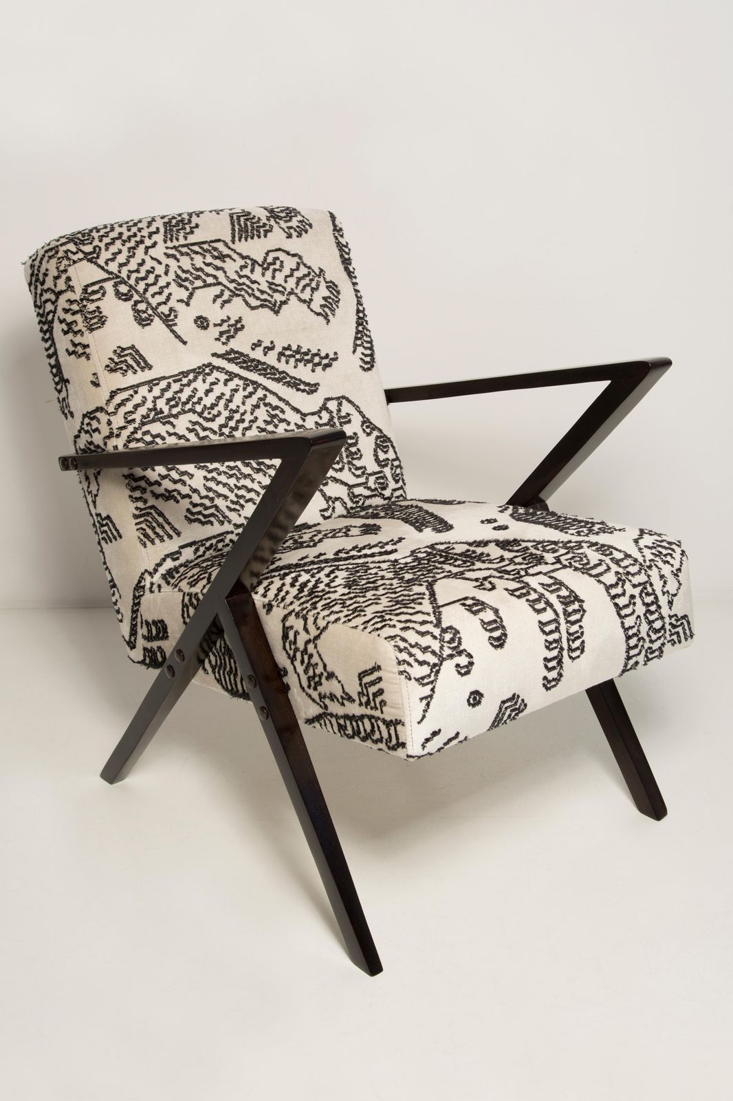 Two Mid Century Zet Armchairs, Tiger Mountain Jacquard By Dedar, 1970s, Europe photo for sale