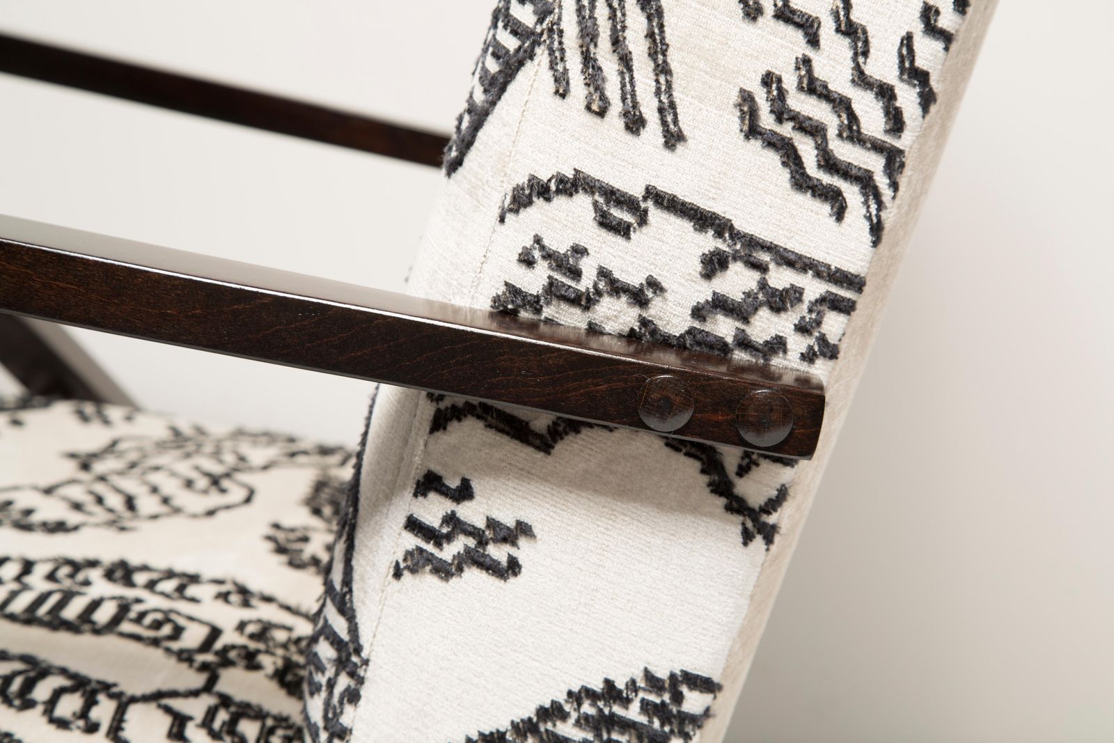 photo for sale Two Mid Century Zet Armchairs, Tiger Mountain Jacquard By Dedar, 1970s, Europe