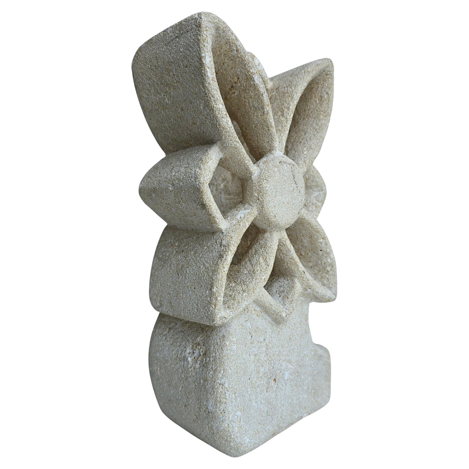 Brutalist Limestone Flower Lamp, France, 1970s — In The Style Of Albert Tormos