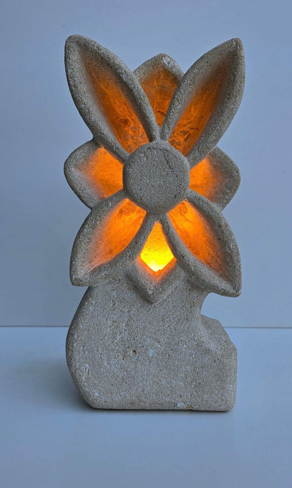 Brutalist Limestone Flower Lamp, France, 1970s — In The Style Of Albert Tormos photo for sale