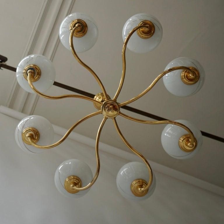 Two Elegant Italian Mid Century Brass And Glass Chandeliers, 1970s photo furniture