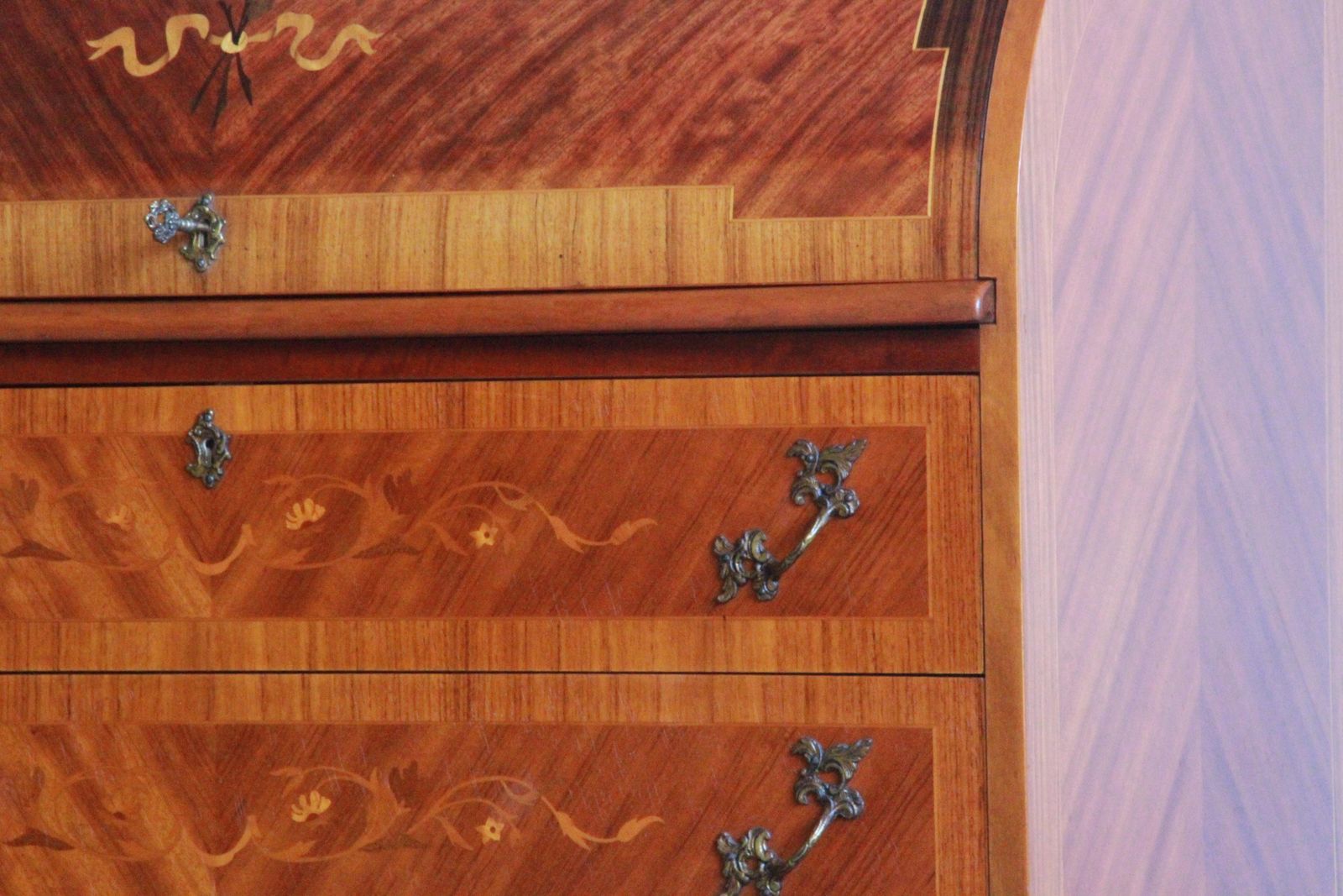 photo for sale Danish Edmund Jørgensen Mid 20th Century Secretary Marquetry Cylinder Des